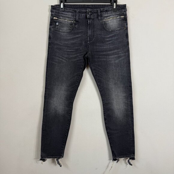 R13 Biker Boy Distressed Skinny Denim Jeans Women's 28 Gino Black Raw Hem NWOT - Picture 6 of 16